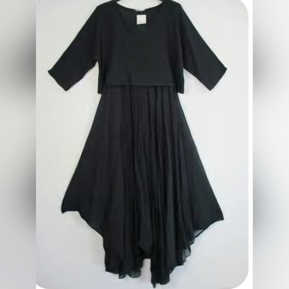 M Made In Italy Black 2 piece Midi Dress. Relaxed & Layered Womens Sz Medium NWT - Picture 6 of 11